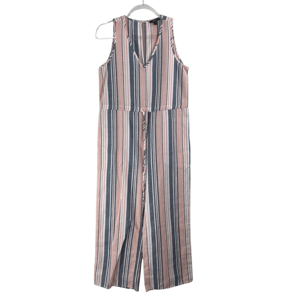Drew Womens XS Pink Striped Sleeveless‎ Crop Wide Leg Jumpsuit Drawstring V-Neck